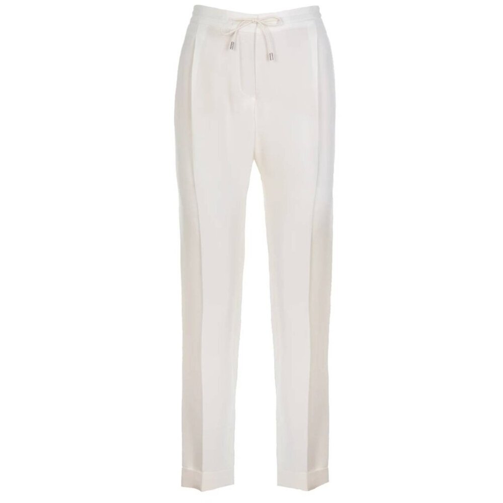 Loro Piana Cream Silk Crepe Drawstring Trousers